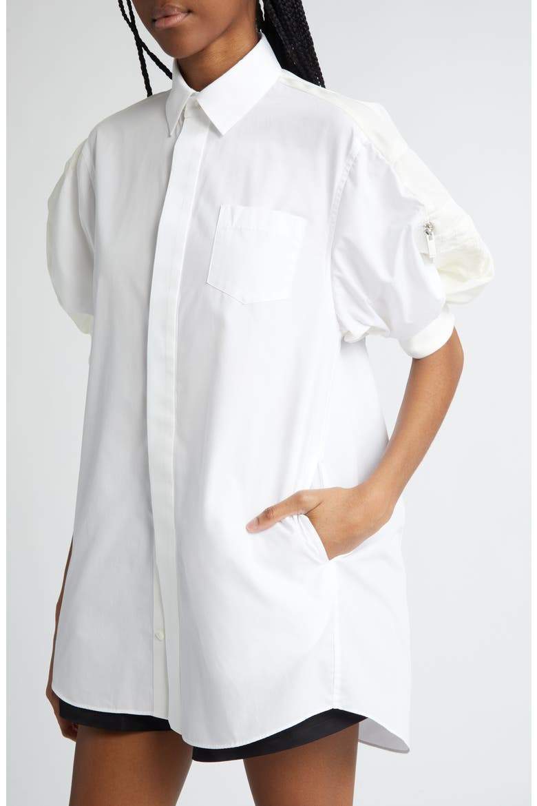 Puff Sleeve Poplin Button-Up Shirt, Alternate, color, WHITE