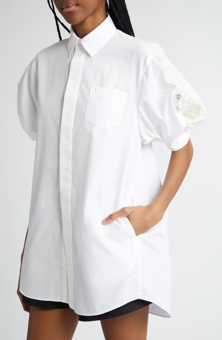 Sacai Puff Sleeve Poplin Button-Up Shirt, Alternate, color,