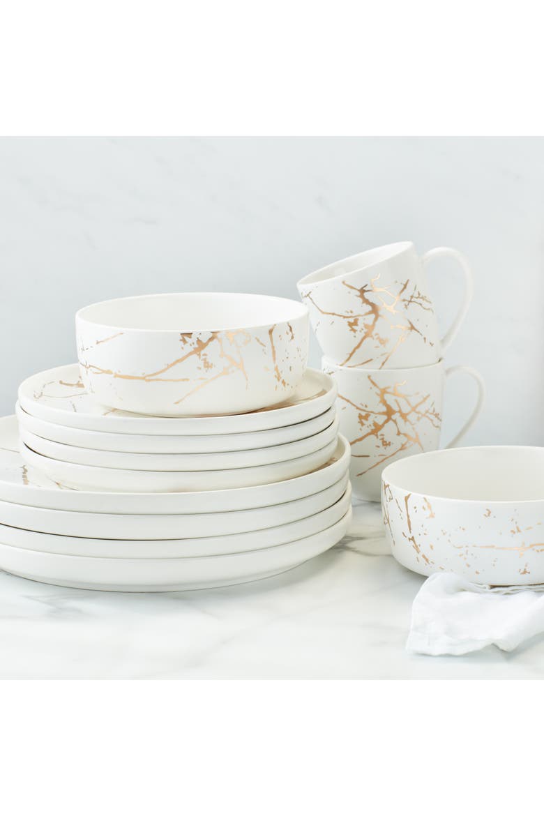 Zora Porcelain 32-Piece Dinnerware Set, Alternate, color, White