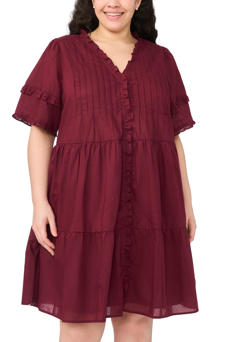 Pintuck Tiered Cotton Dress, Alternate, color, WINDSOR WINE