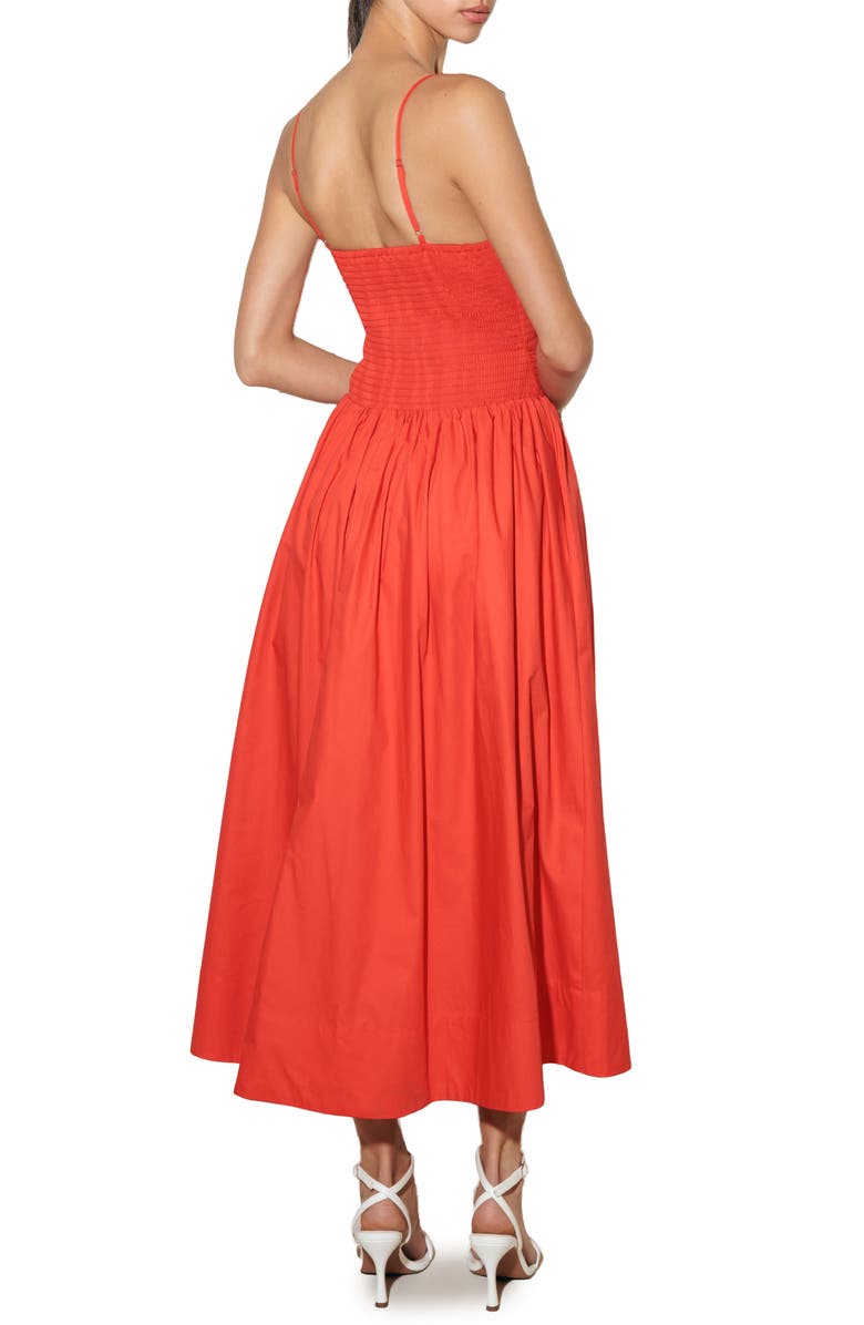 FREEMARKET Smocked Cotton Midi Dress, Alternate, color, Red