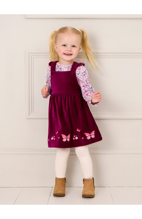 JOJO MAMAN BÉBÉ JOJO MAMAN BEBE FLORAL PRINT TOP & BUTTERFLY APPLIQUÉ CORDUROY PINEFORE SET