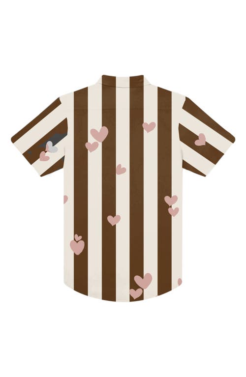 Mavrans Hearts Stripe Short Sleeve Performance Button-up Shirt In Pink/brown