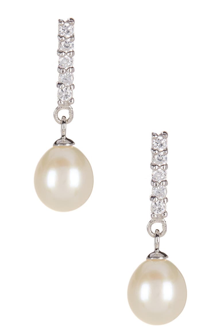 Dangling CZ & 8-9mm Pearl Necklace & Earrings Set, Alternate, color, NATURAL WHITE