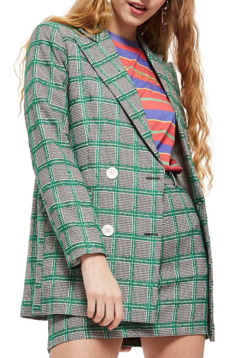 Double Breasted Windowpane Plaid Jacket, Main, color, GREEN MULTI