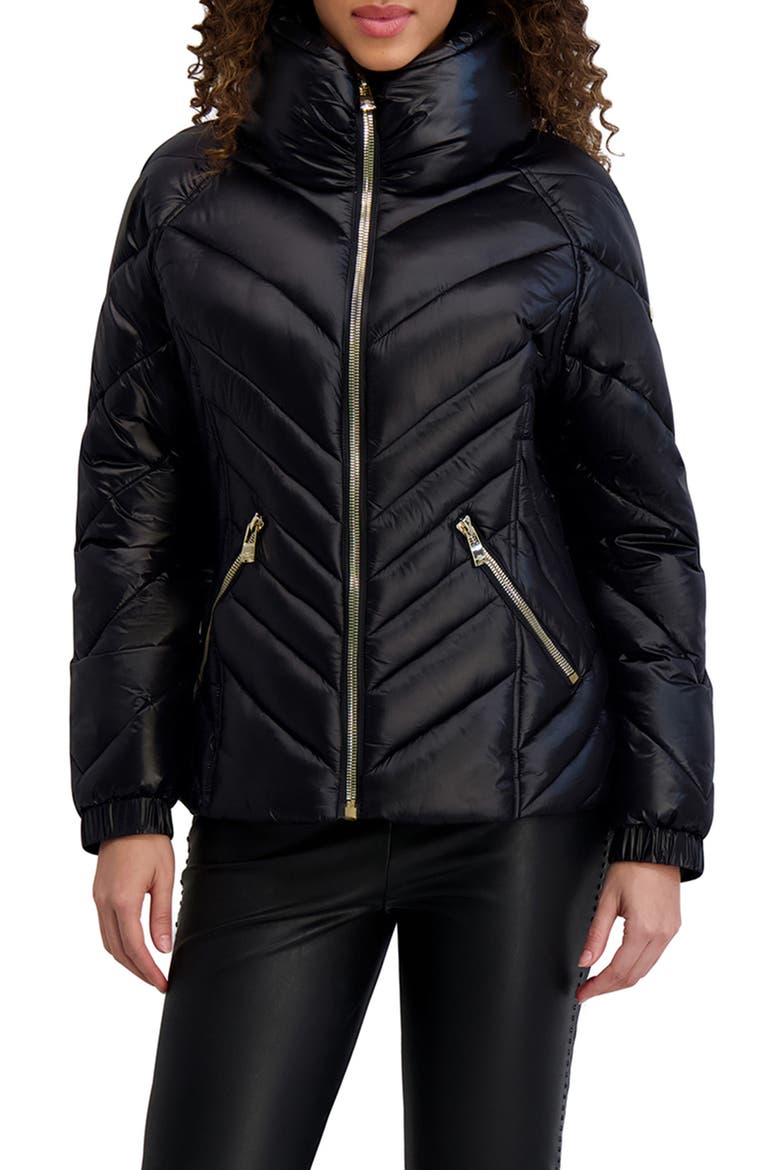 Raglan Sleeve Puffer Jacket, Main, color, BLACK