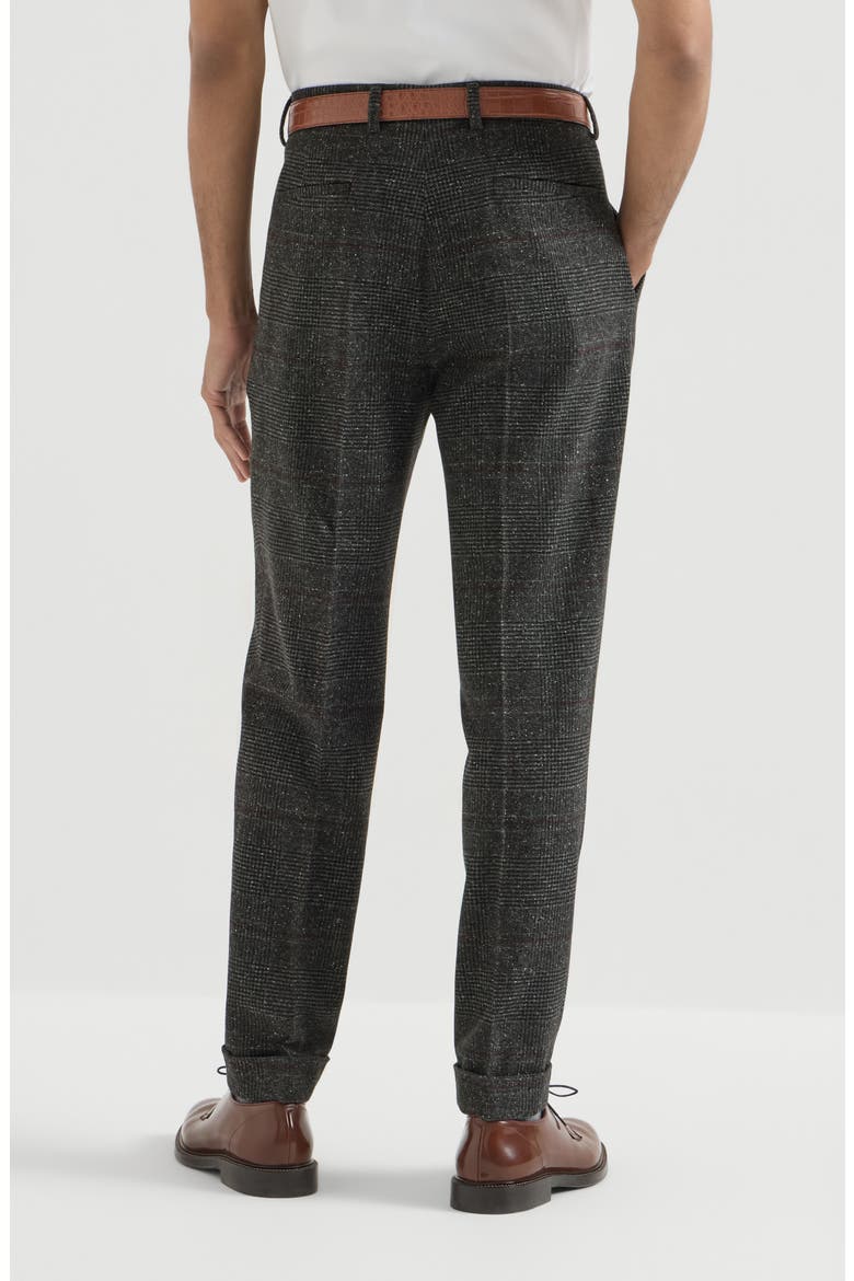 Silk, wool and cashmere Prince of Wales flannel trousers with pleat, Alternate, color, Anthracite
