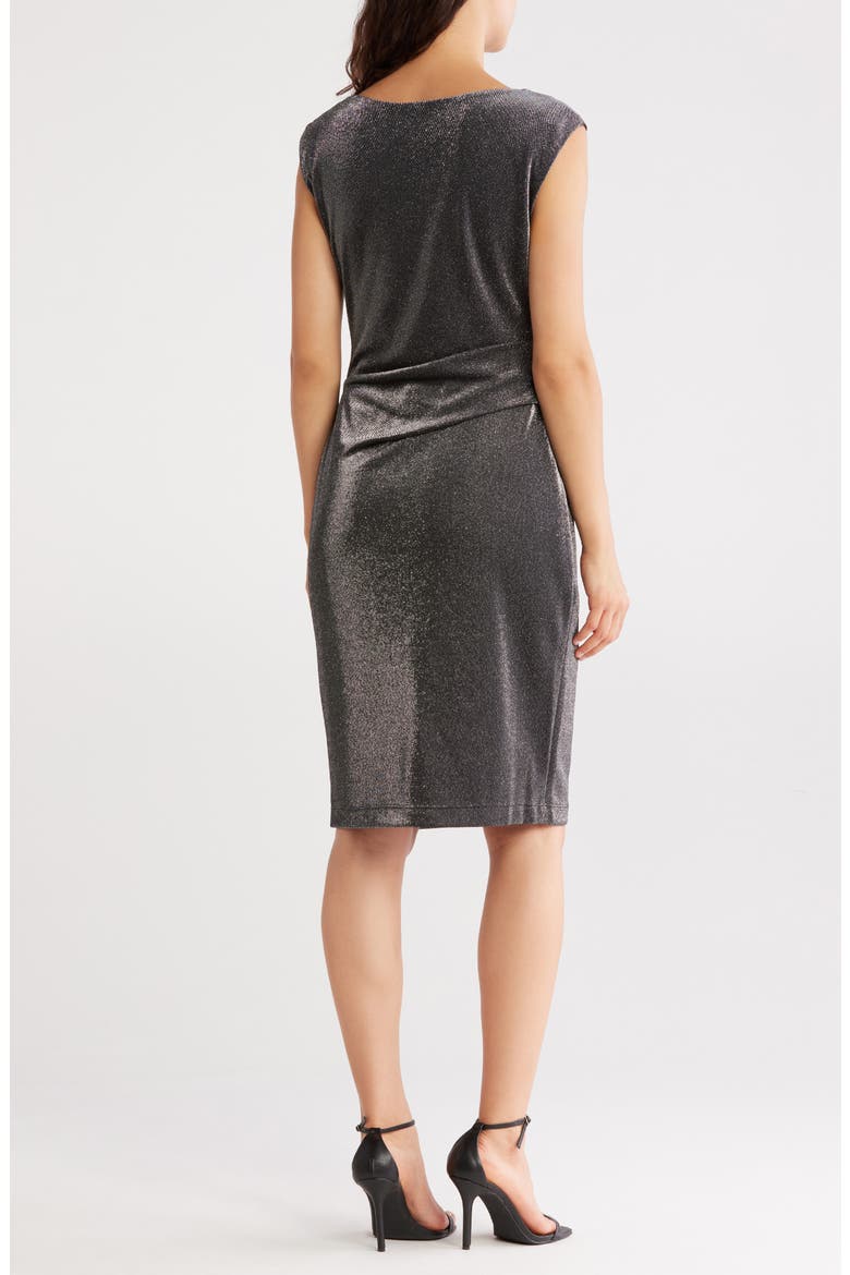 Cowl Neck Foiled Dress, Alternate, color, SILVER