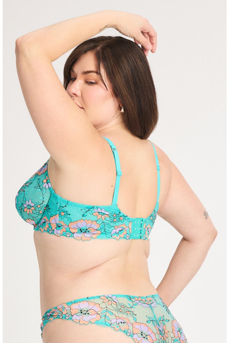 Floral Trip Lace Unlined Plunge Bra, Alternate, color, TEAL THUNDER