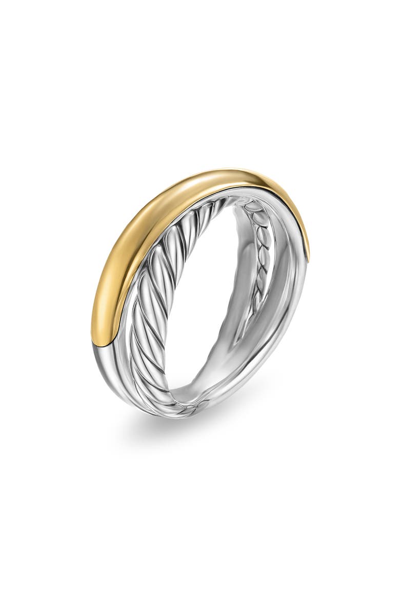 Crossover Two-Row Ring in Sterling Silver with 14K Yellow Gold, 7.5mm, Alternate, color, STERLING SILVER/ 14K GOLD - 6