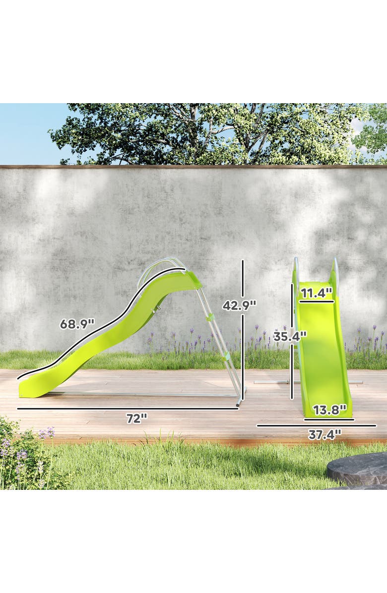Qaba 5.7FT Outdoor Wave Slide with Climbing Step Ladder, Kids Ages 3-8, Alternate, color, Green