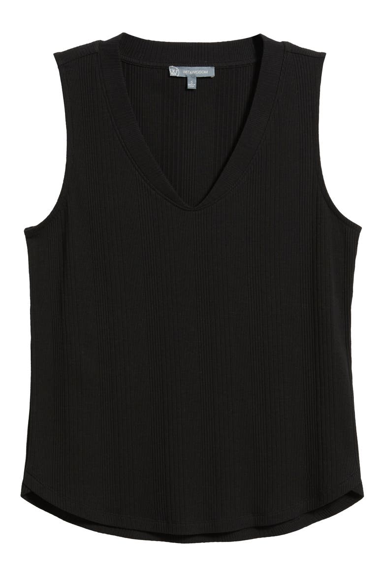 V-Neck Rib Tank, Alternate, color, BLACK