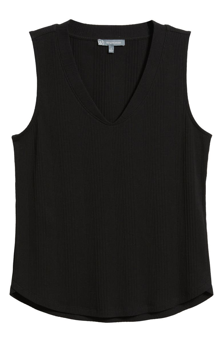 Wit & Wisdom V-Neck Rib Tank, Alternate, color, Black