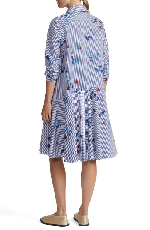 Lafayette 148 Striped Brushstroke-print Shirtdress In Sky Multi