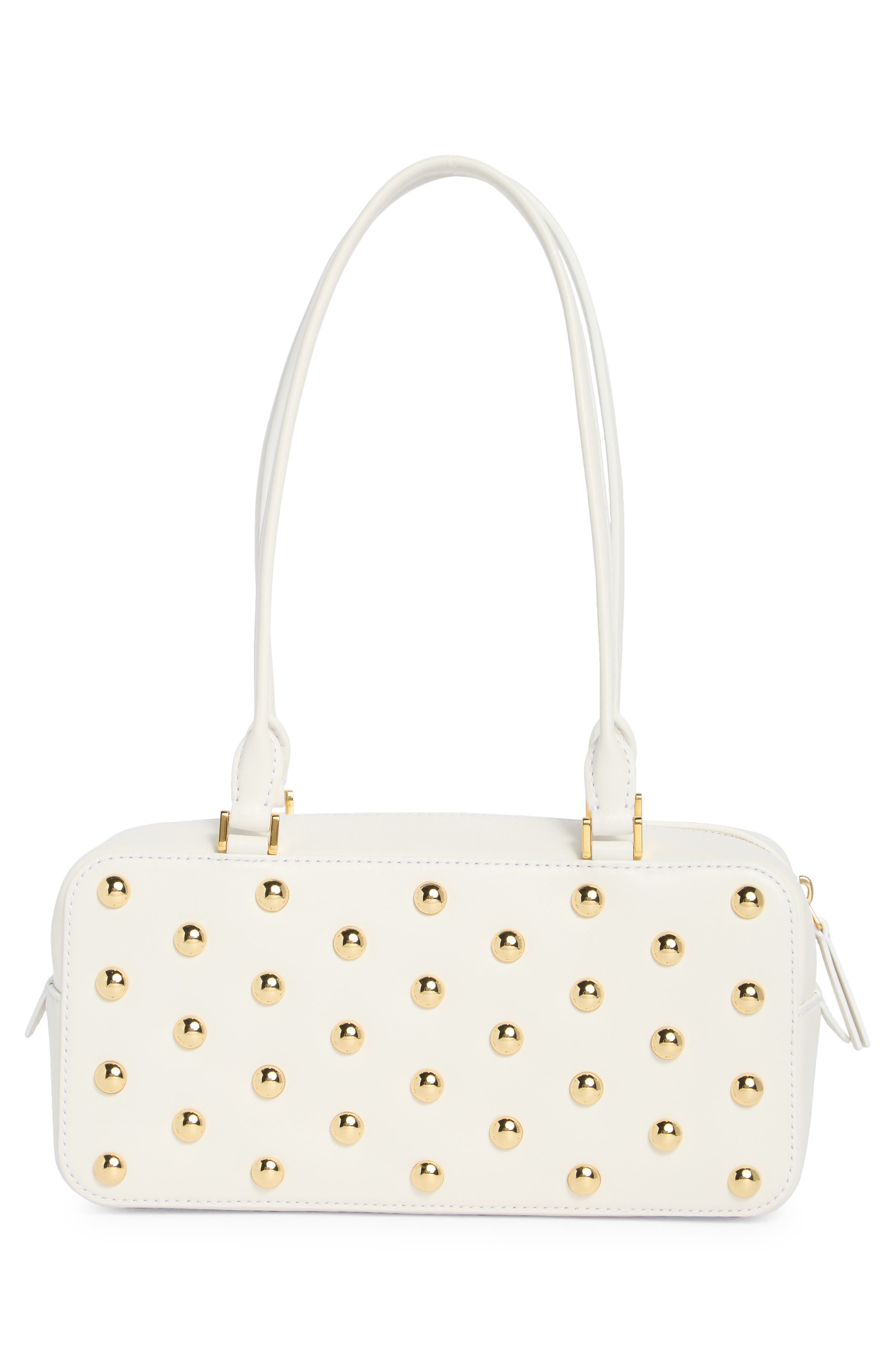 Veronica Beard Studded Boxy Leather Shoulder Bag, Alternate, color, Off White/ Gold