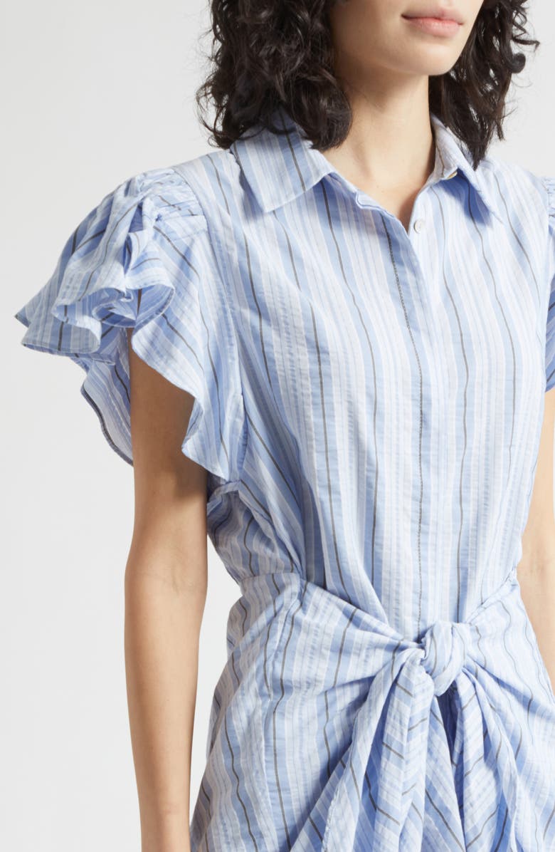 Cinq à Sept Charmine Stripe Tie Waist Mini Shirtdress, Alternate, color, Blue Multi