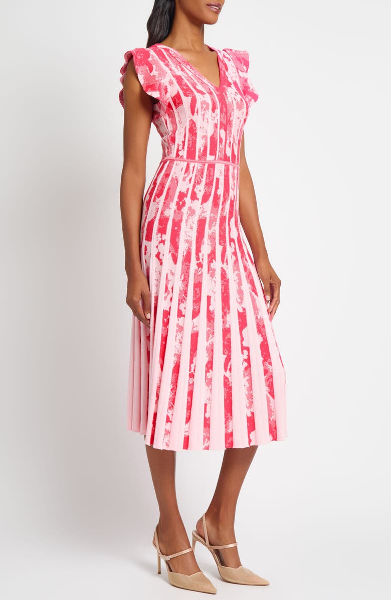 Ming Wang Fit & Flare Knit Midi Dress, Alternate, color, Vibrant Fuchsia/ Rosy Blush