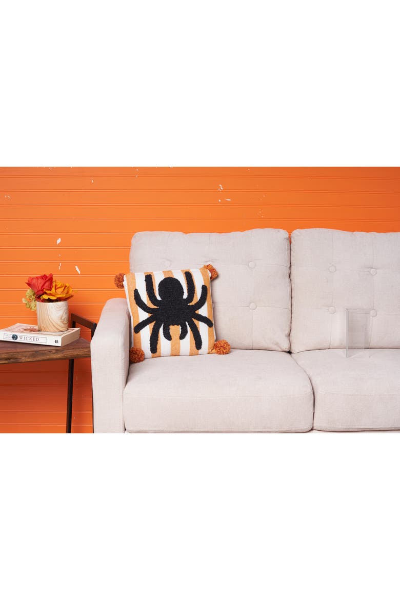 Spider Halloween Mini Hooked Accent Pillow, Alternate, color, Orange