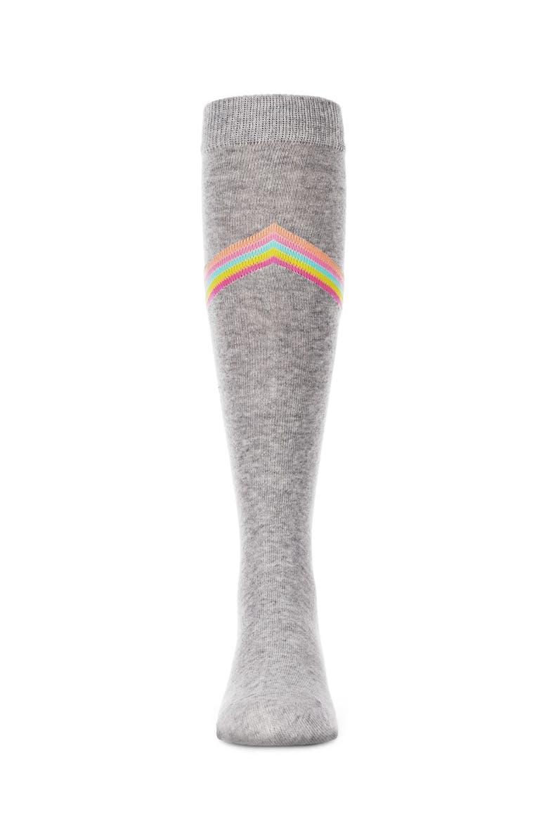 MeMoi V Stripe Lurex Knee High Socks, Alternate, color, Lt Gray Heather