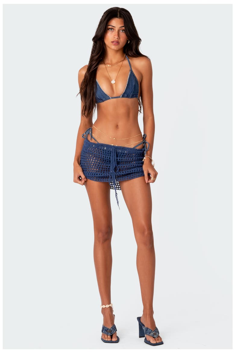 Theo Sheer Cotton Crochet Cover-Up Skirt, Alternate, color, BLUE
