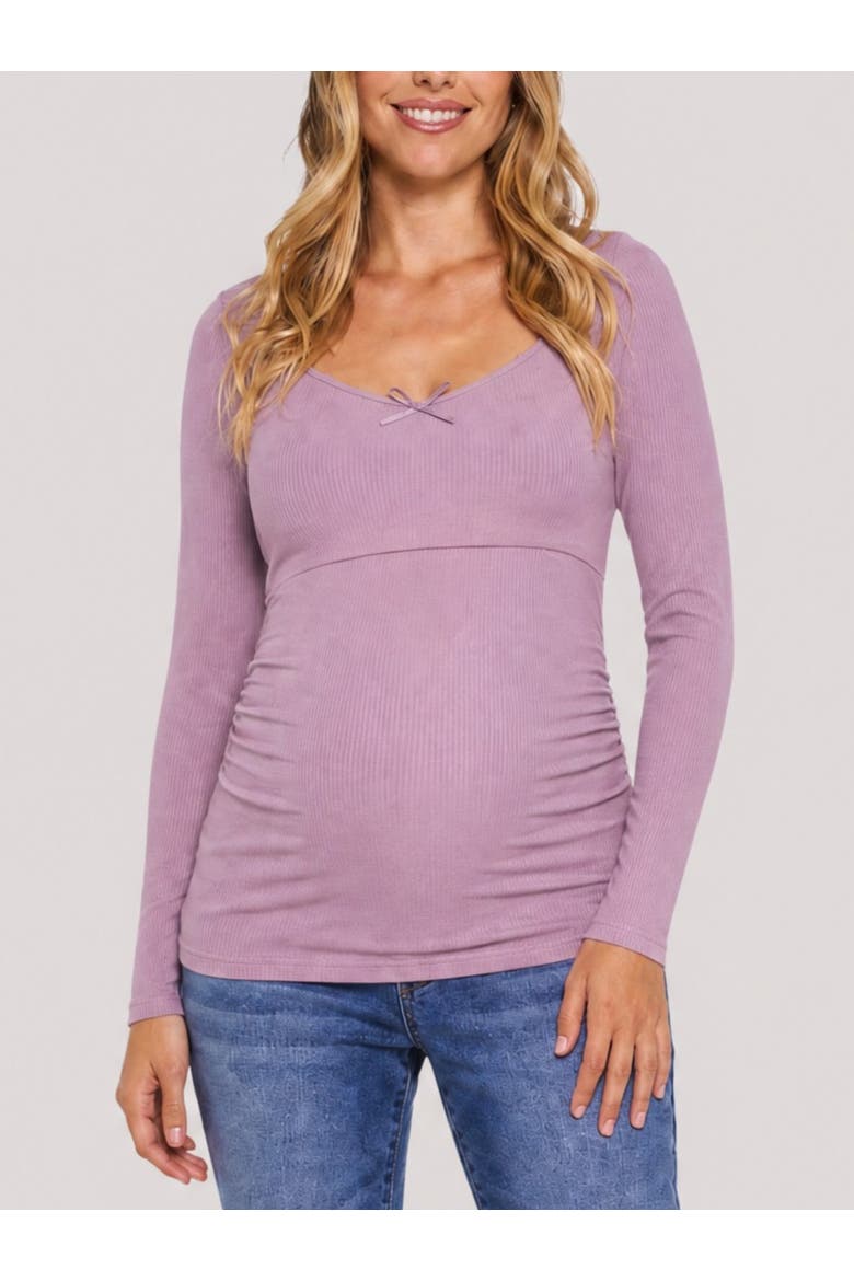 Sweetheart Side-Ruched Long Sleeve Tee, Main, color, Soft Violet