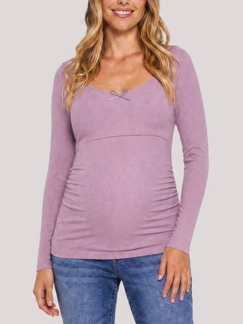 Sweetheart Side-Ruched Long Sleeve Tee