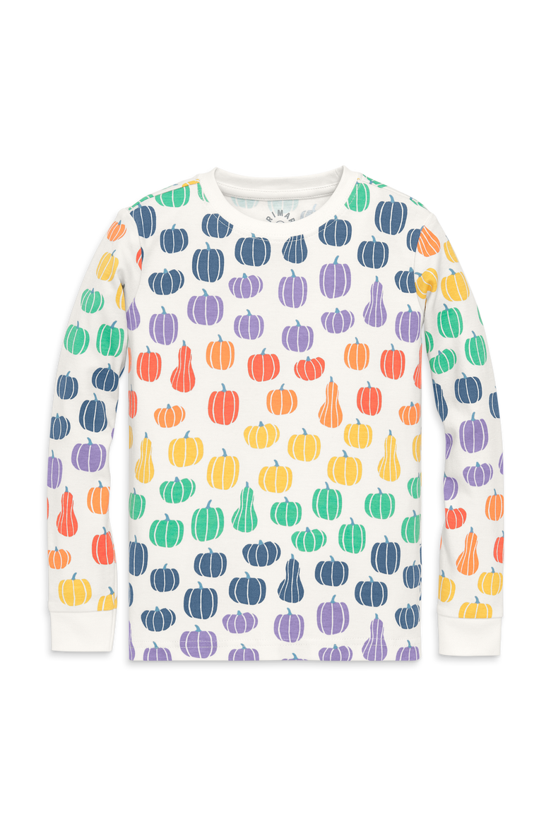 Kids Organic Long Sleeve Pj Top In Halloween Prints, Main, color, Ivory Rainbow Pumpkin Patch