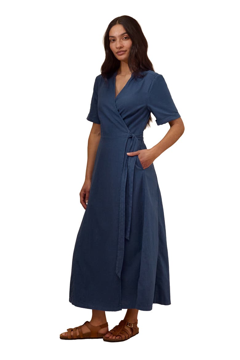Luxurious Linen Wrap Midi Dress, Alternate, color, Denim Blue