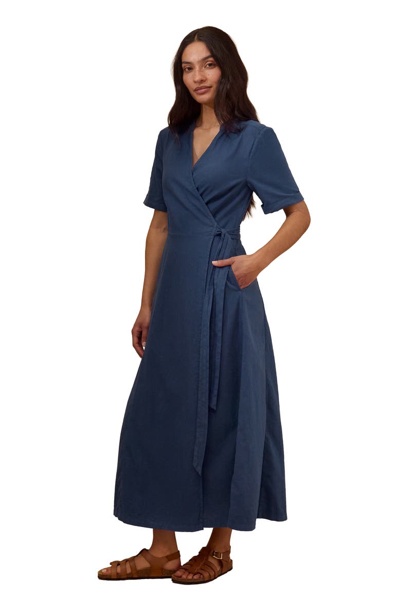 Celtic & Co. Luxurious Linen Wrap Midi Dress, Alternate, color, Denim Blue