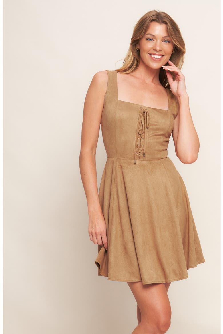 Faux Suede Minidress, Alternate, color, CAMEL