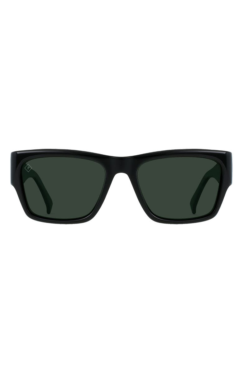 RAEN Rufio 55mm Polarized Rectangular Sunglasses, Main, color, Recycled Black/ Green Polar