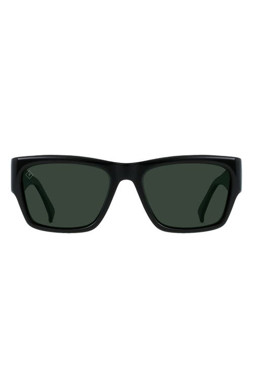 RAEN Rufio 55mm Polarized Rectangular Sunglasses in Recycled Black/Green Polar 