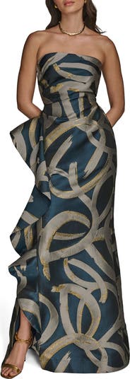 Donna Karan New York Ruffle Strapless Metallic Jacquard