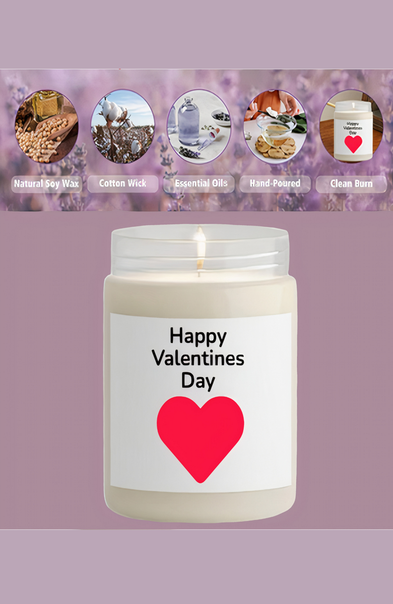 Lovery Valentines 10oz Vanilla Scented Soy Wax Candle, Alternate, color, Happy Valentines