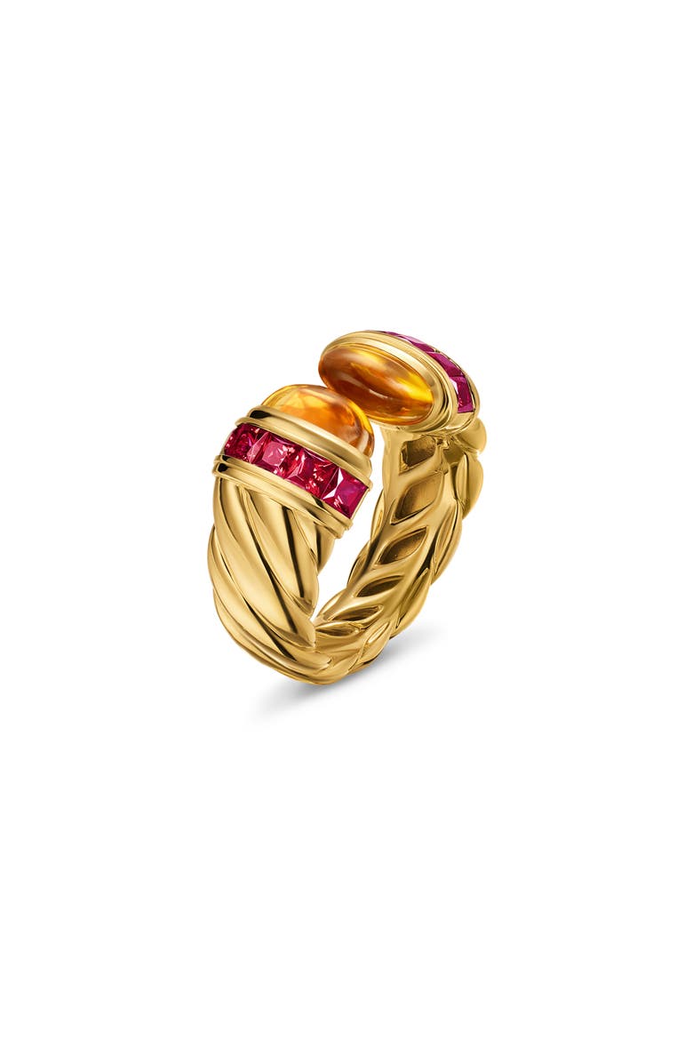 Sculpted Cable Open Cocktail Ring in 18K Yellow Gold with Madeira Citrine and Rubellites, 12.4mm, Alternate, color, MADEIRA CITRINE
