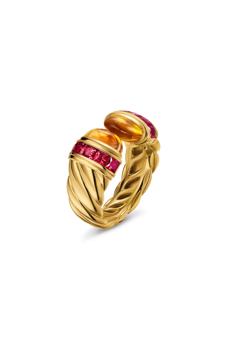 David Yurman Sculpted Cable Open Cocktail Ring in 18K Yellow Gold with Madeira Citrine and Rubellites, 12.4mm, Alternate, color, Madeira Citrine