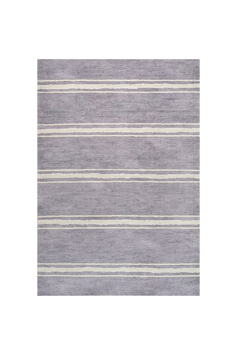 Bande Distressed Ticking Stripe Machine-Washable Area Rug, Alternate, color, Lavender/Ivory