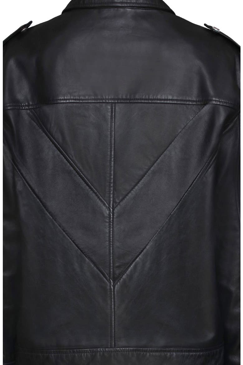 Pieced Back Leather Bomber Jacket, Alternate, color, BLACK