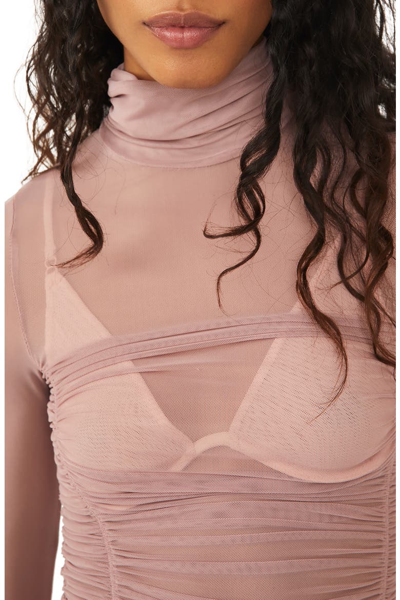 Under It All Ruched Mesh Turtleneck Bodysuit, Alternate, color, BLUSH