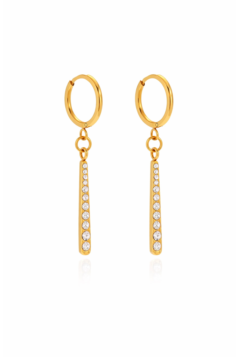 Stainless Steel Cubic Zirconia Dangle Bar Hoop Earrings, Main, color, Gold-Tone