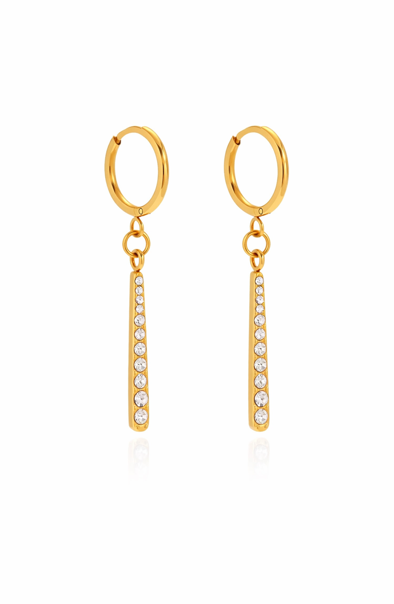 Kellery Stainless Steel Cubic Zirconia Dangle Bar Hoop Earrings, Main, color, Gold-Tone