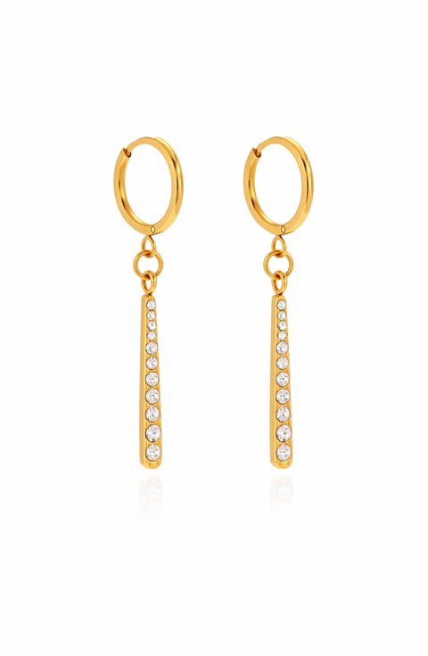 Stainless Steel Cubic Zirconia Dangle Bar Hoop Earrings