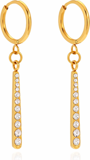 Kellery Stainless Steel Cubic Zirconia Dangle Bar Hoop Earrings