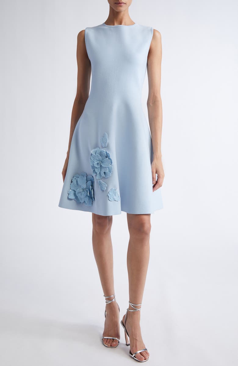 Oscar de la Renta Peony Sequin Embroidered Sleeveless Fit & Flare Dress, Main, color, Light Blue
