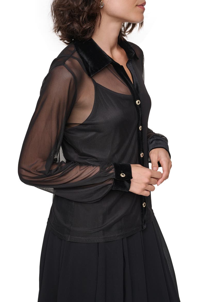 Mesh Shirt with Velvet Collar, Alternate, color, BLACK