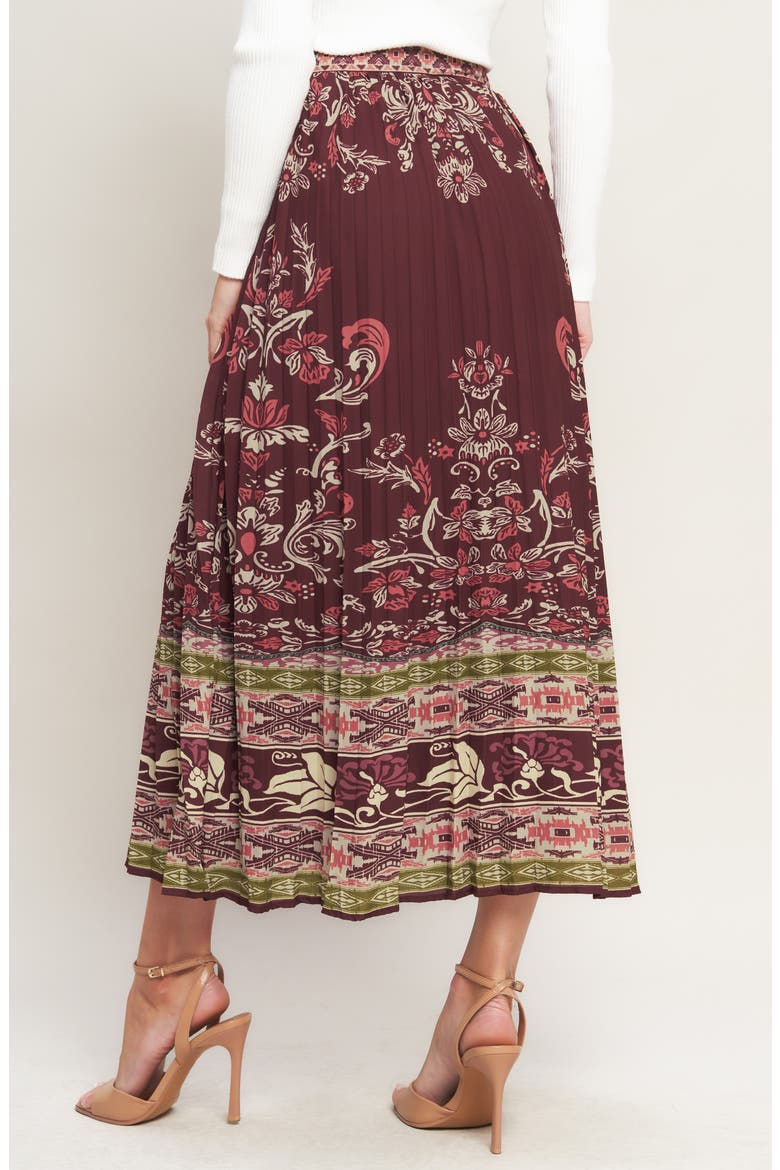 Pleated Midi Skirt, Alternate, color, BURGUNDY