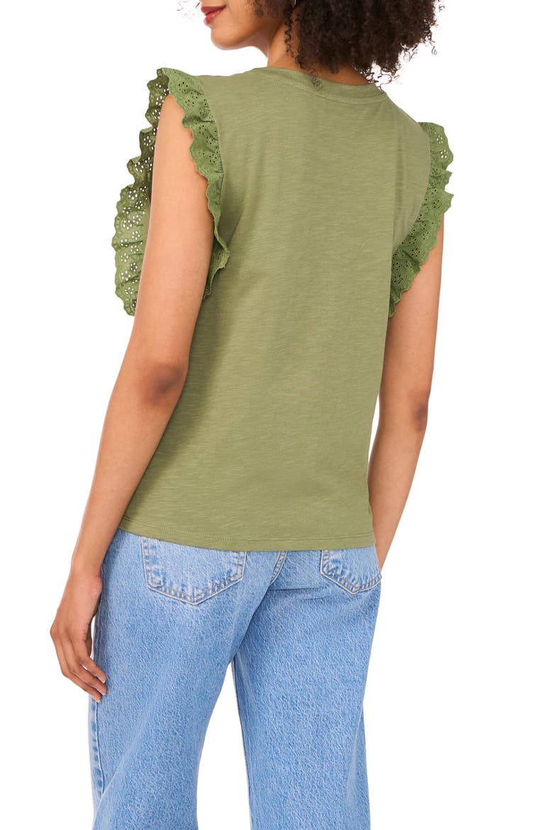 Ruffle Eyelet Tank Top, Alternate, color, DARK GREEN