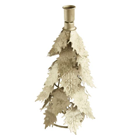 Metal Tree Shaped Taper Candleholder, Silver Finish