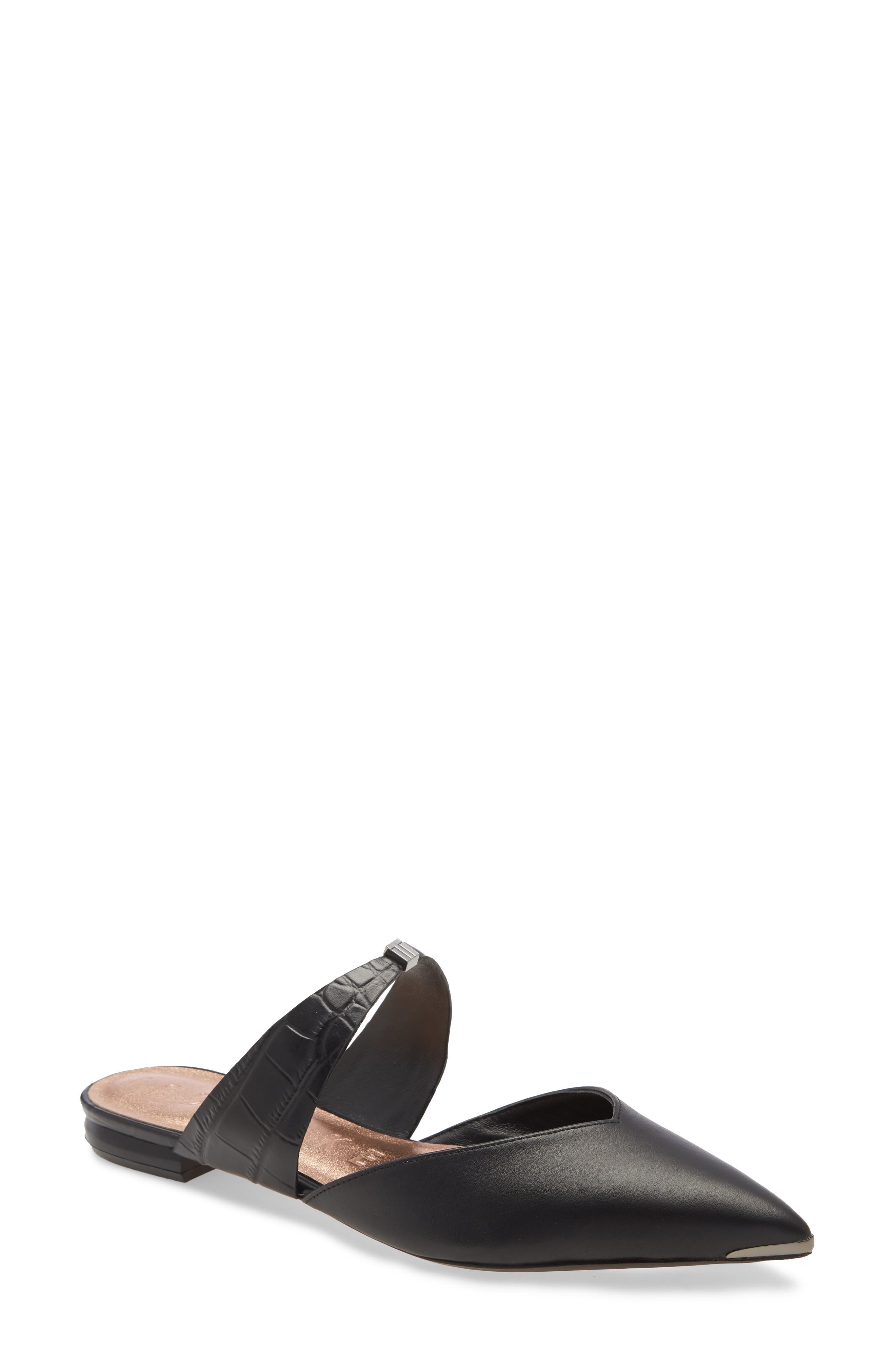 Orlya Pointed Toe Mule, Main, color, BLACK LEATHER