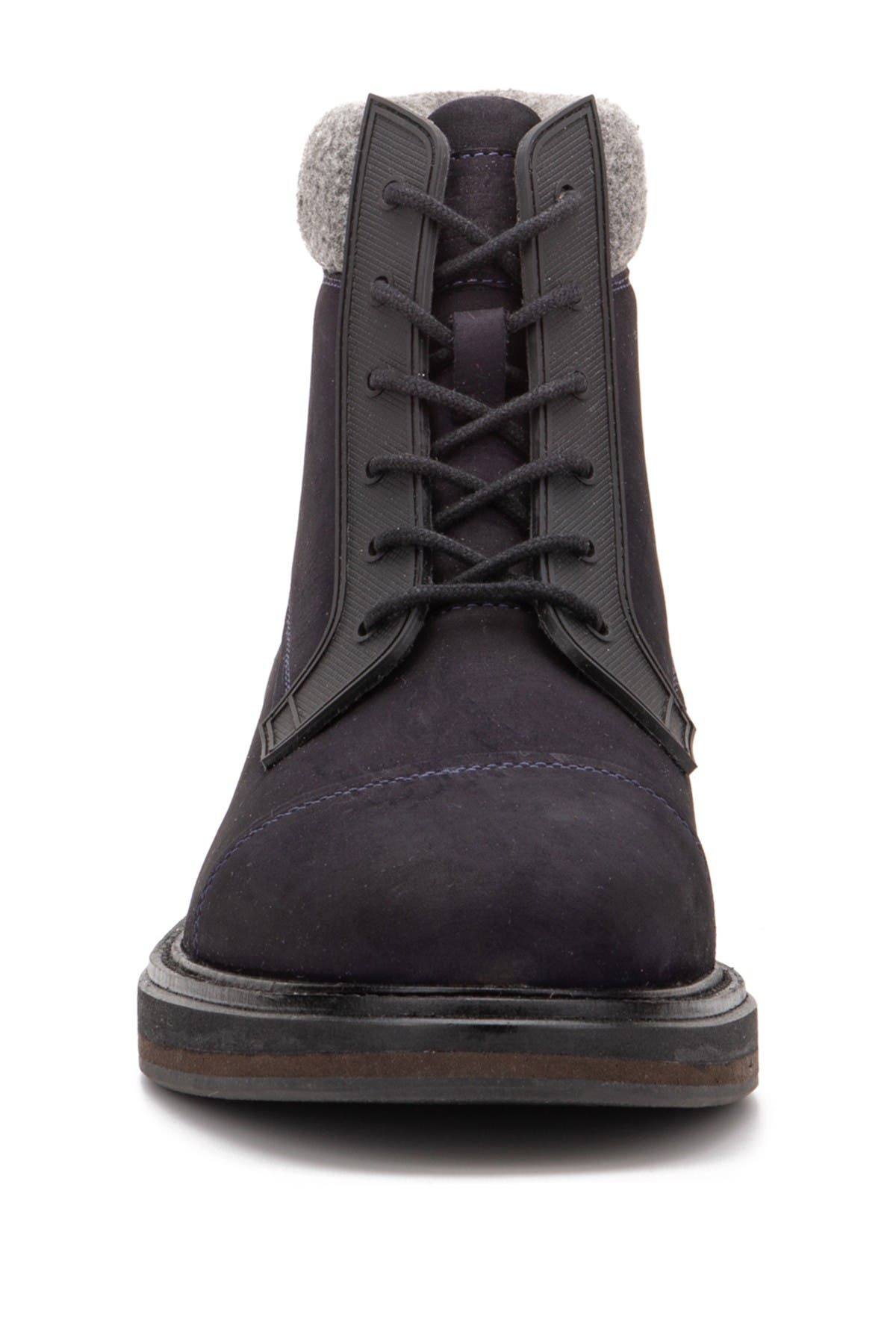 VINTAGE FOUNDRY Stone Faux Fur Trim Leather Boot, Alternate, color, Dark Navy